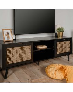 Tv-meubel Daka 150cm 2 deuren - zwart/natuur